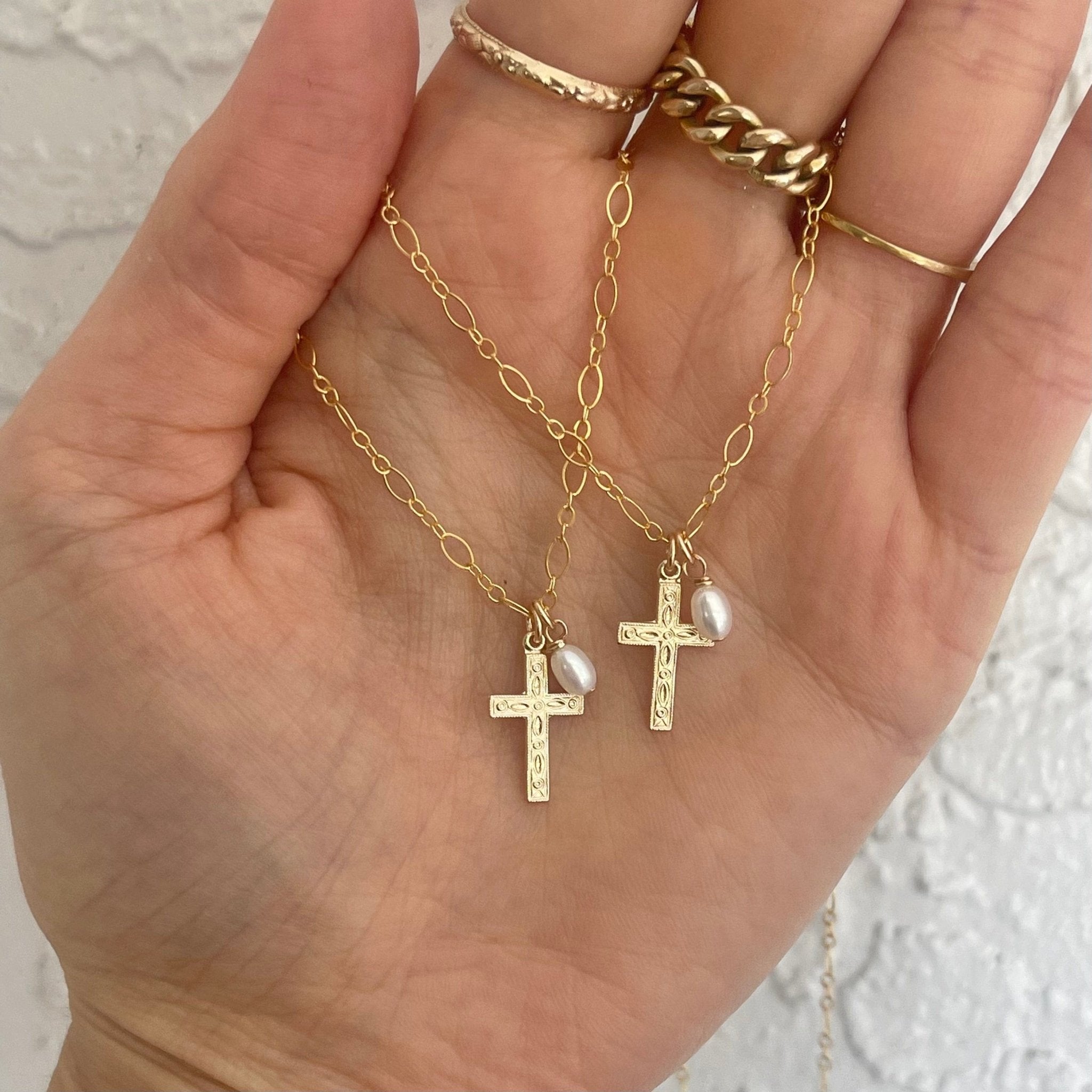 Pearl Cross Necklace – 14k Gold Filled | XO Hanalei – xohanalei
