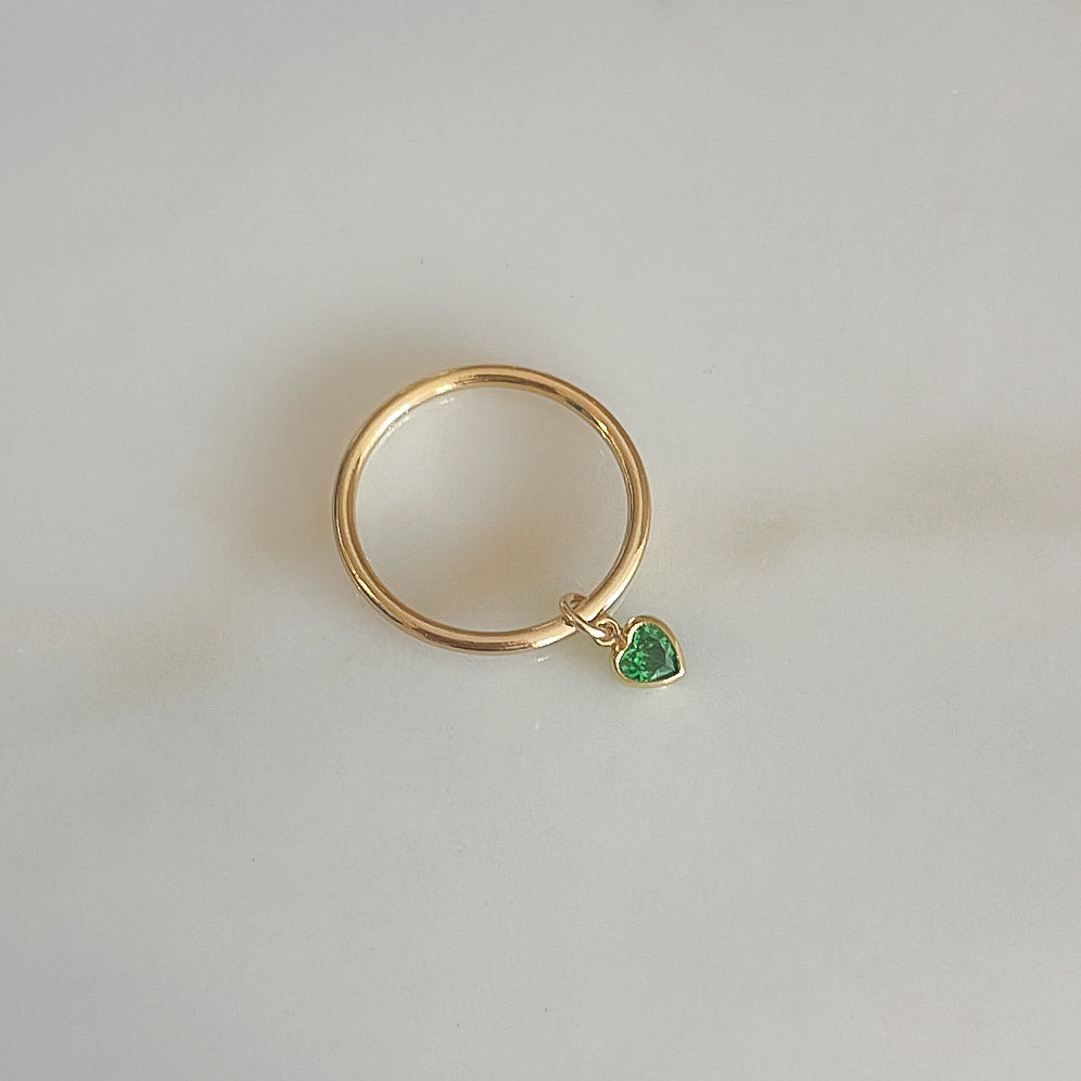 Birthstone Heart Charm Ring
