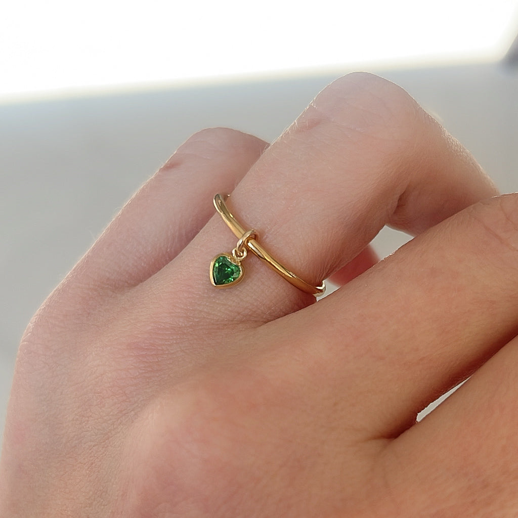 Birthstone Heart Charm Ring