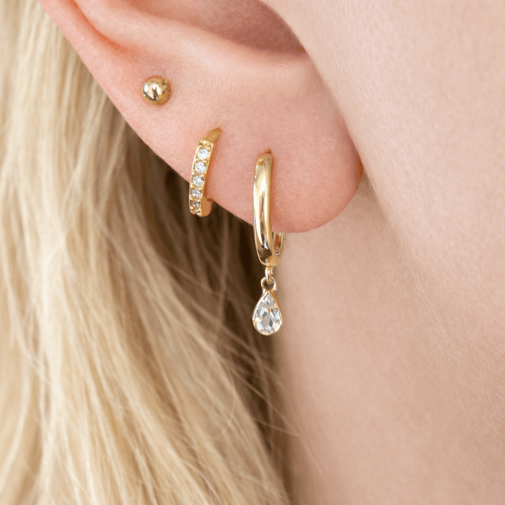 14k Solid Gold Topaz Huggies