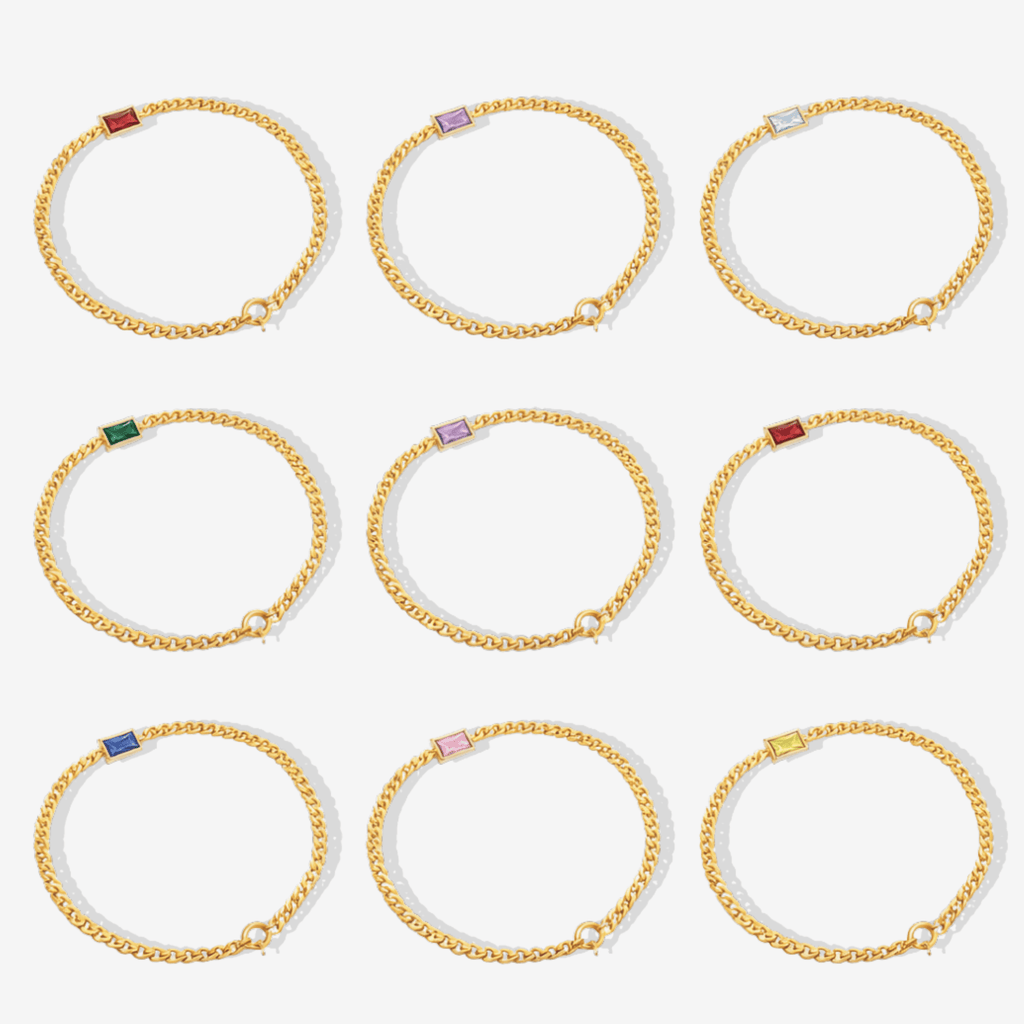 Baguette Curb Birthstone Bracelet
