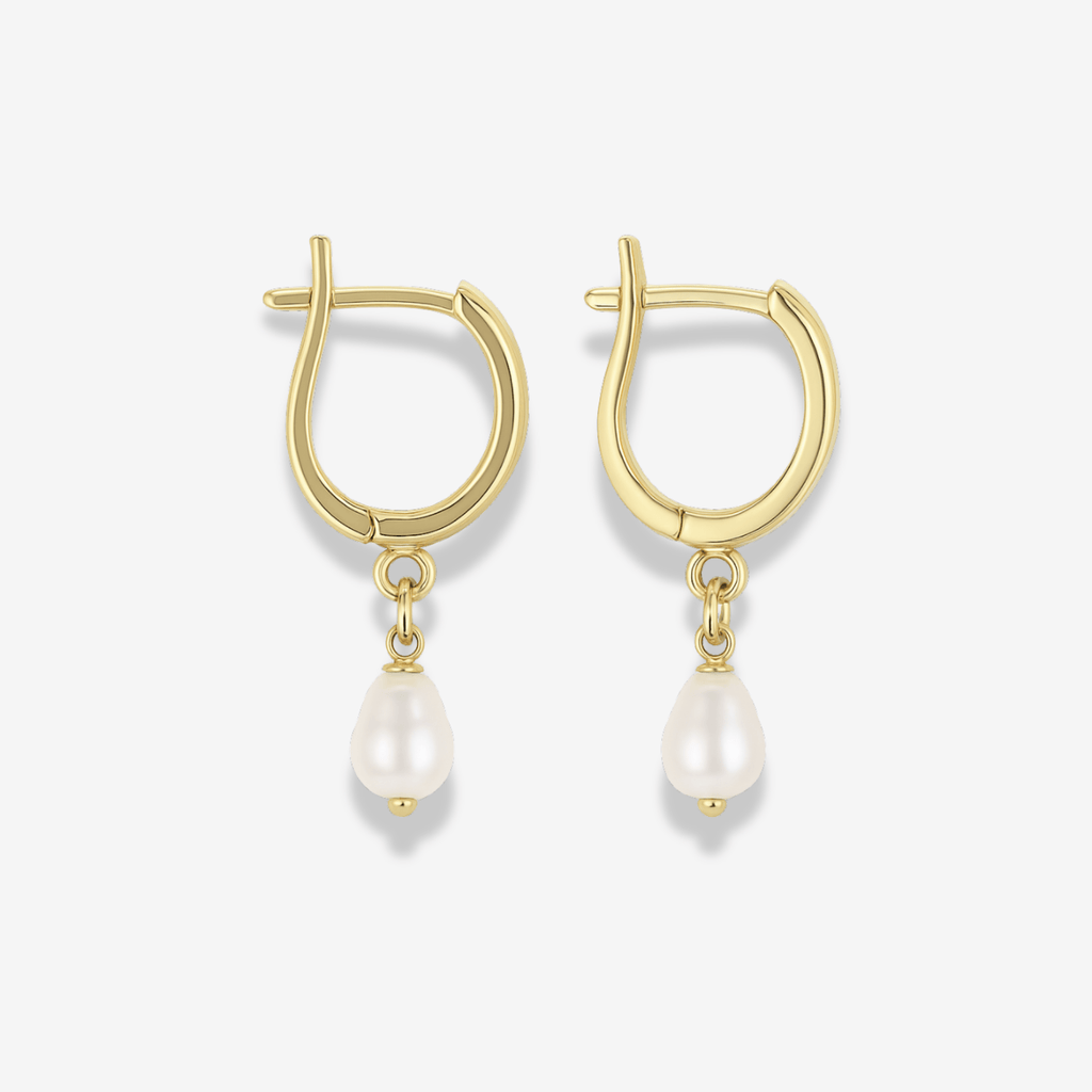 14k Solid Gold Pearl Huggies - xohanalei