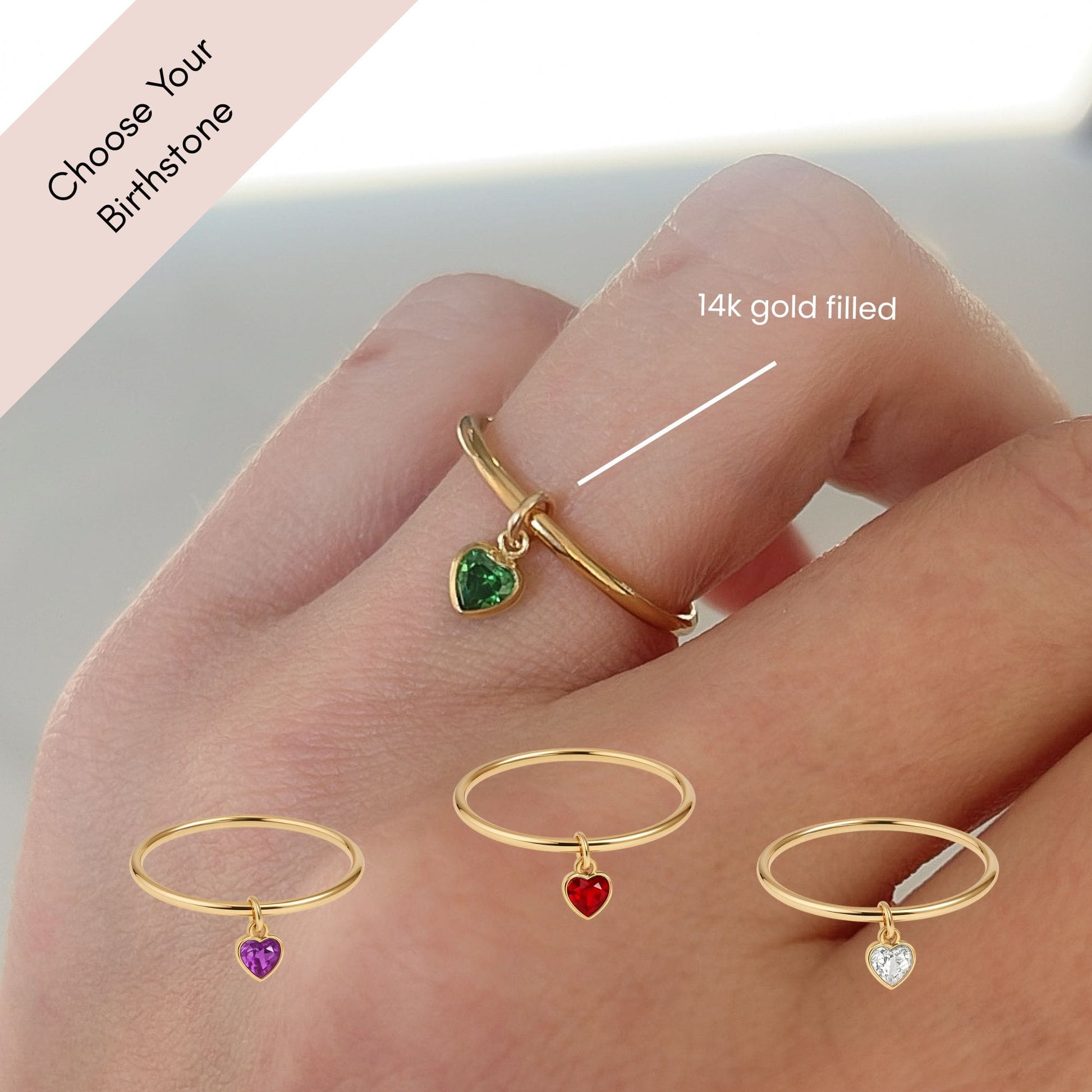 Birthstone Heart Charm Ring