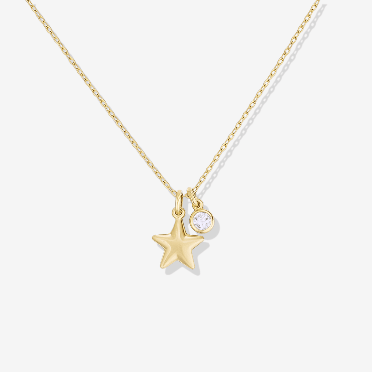 Dainty 14k gold filled necklace with puffy heart star charm and CZ stone on cable chain
