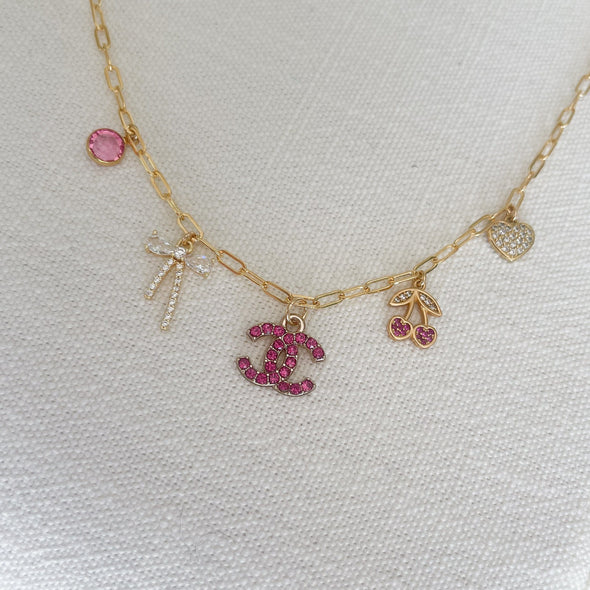 One-of-a-kind Pink CC Charms Necklace