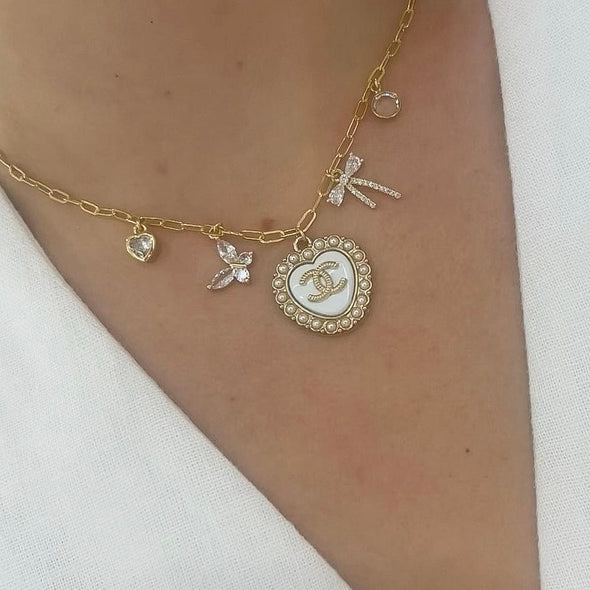 One-of-a-kind CC Pearl Heart Necklace