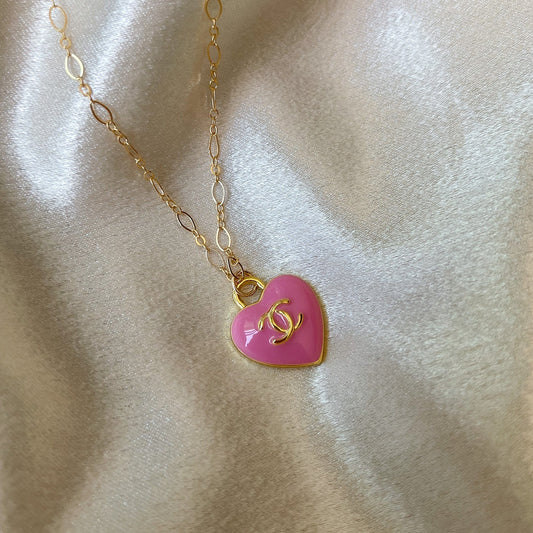 Repurposed Pink CC Heart Necklace