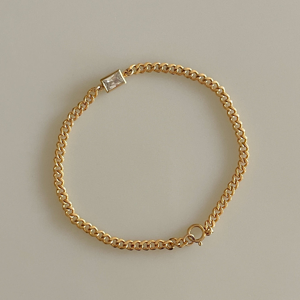 Baguette Curb Birthstone Bracelet
