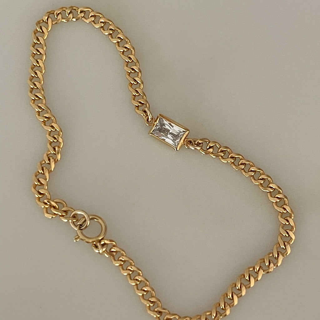 Baguette Curb Birthstone Bracelet