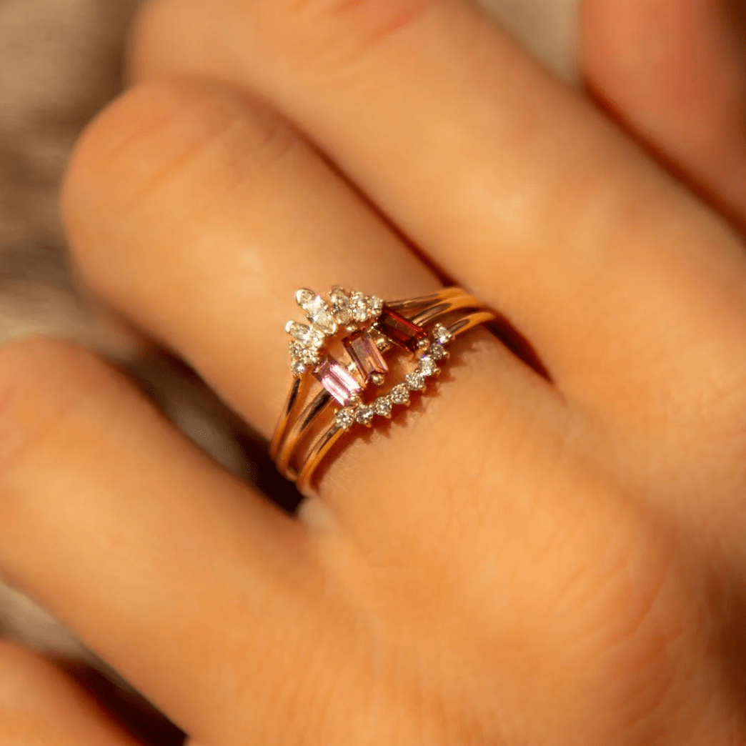 14k Solid Gold Diamond Arc Ring - xohanalei