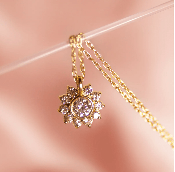 Collana girasole con diamanti in oro 14k