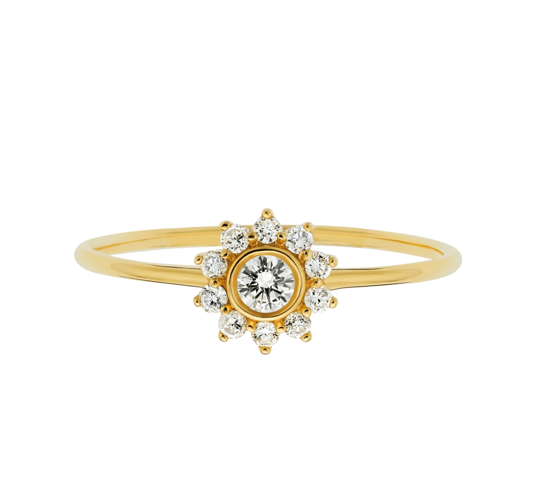 14k Gold and Diamond Sunflower Ring - xohanalei