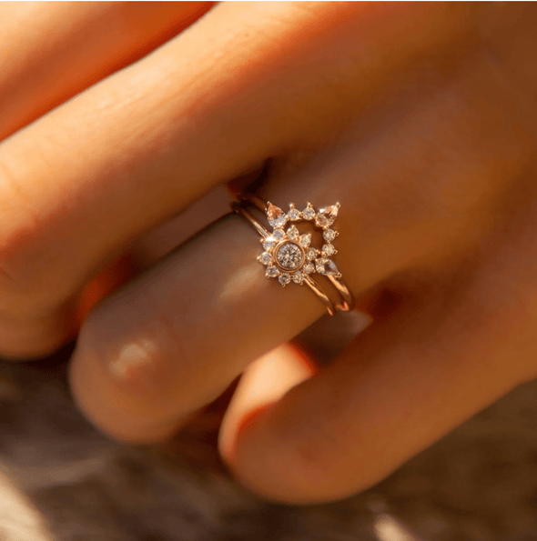 Bague tournesol en or 14 carats et diamants