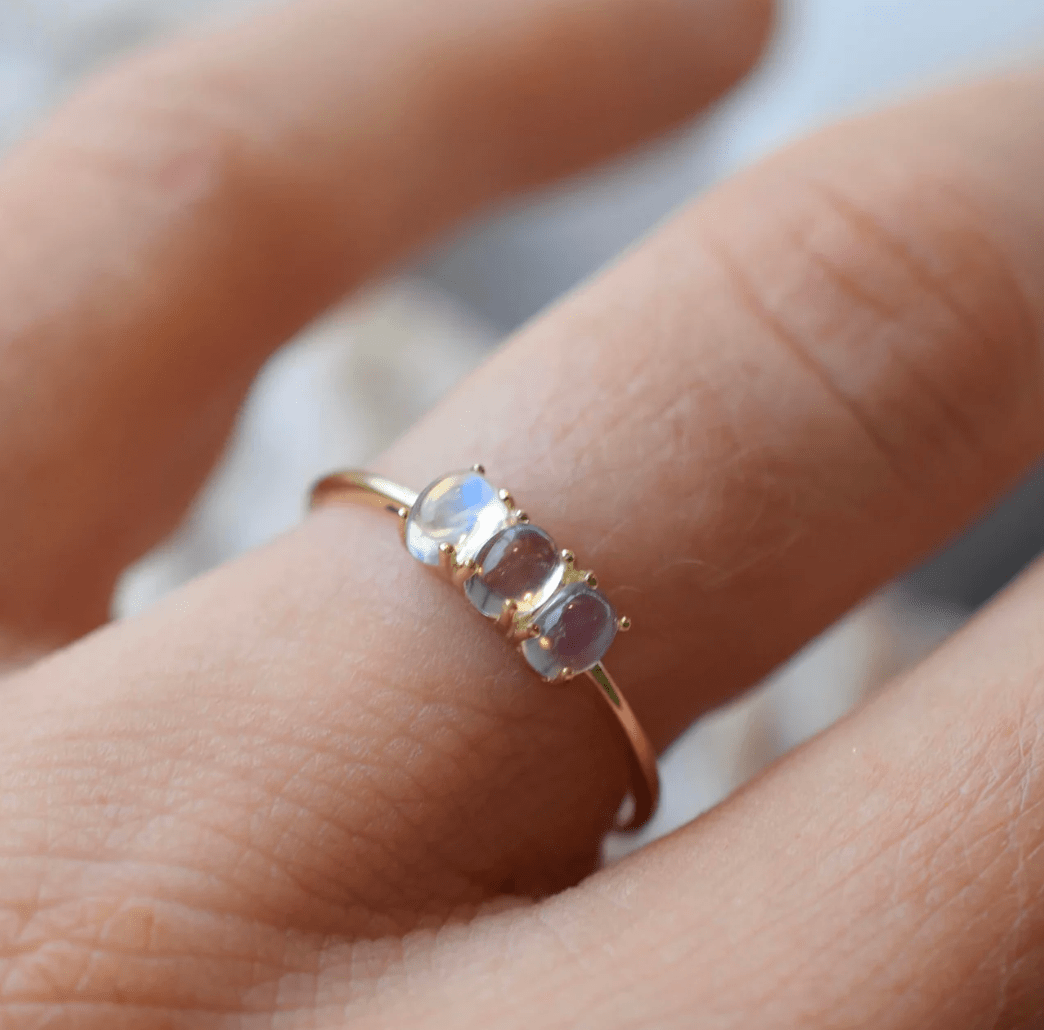 14k Moonstone Trio Ring