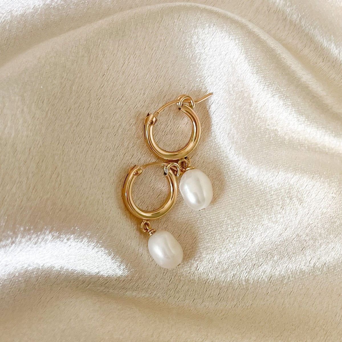 14k Gold Filled Pearl Hoops - xohanalei