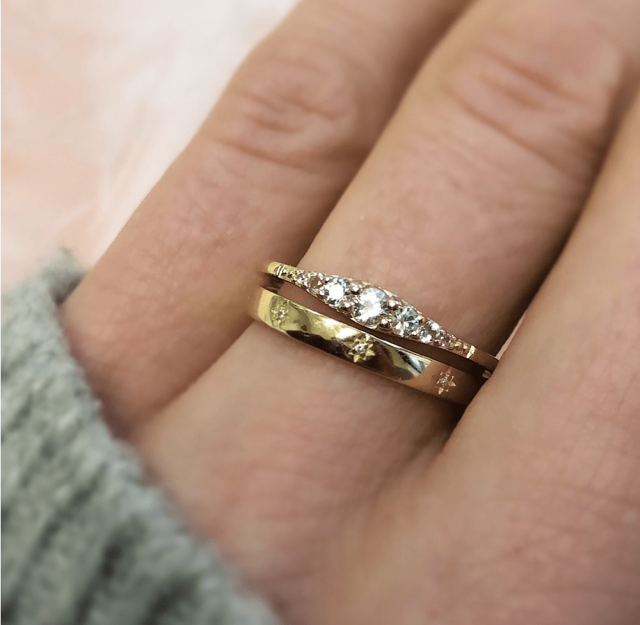 14k Star Engraved Diamond Ring - xohanalei