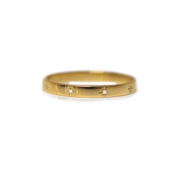 14k Star Engraved Diamond Ring - xohanalei