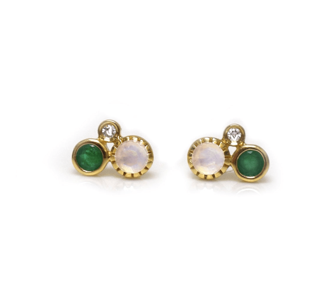10k Emerald and Moonstone Studs