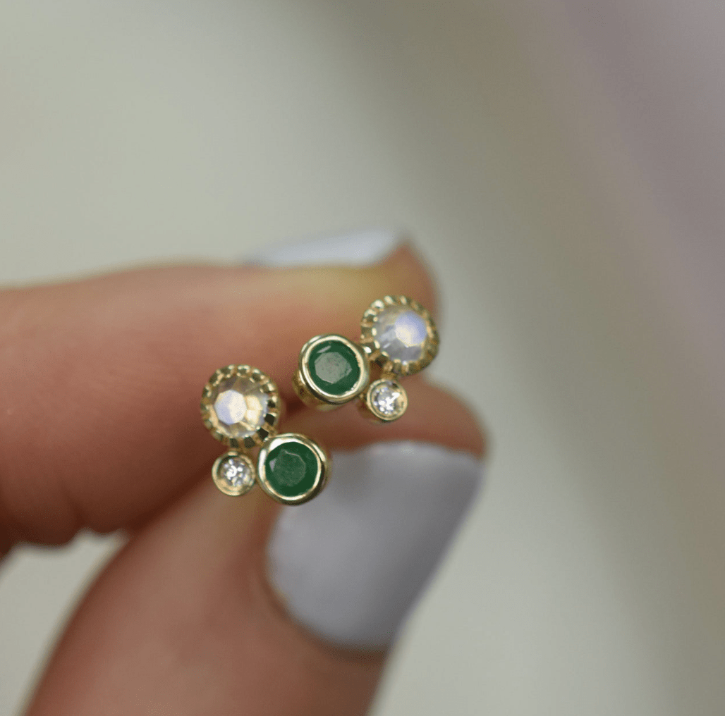 10k Emerald and Moonstone Studs - xohanalei