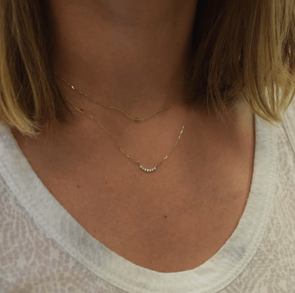 14k Curved Diamond Bar Necklace - xohanalei