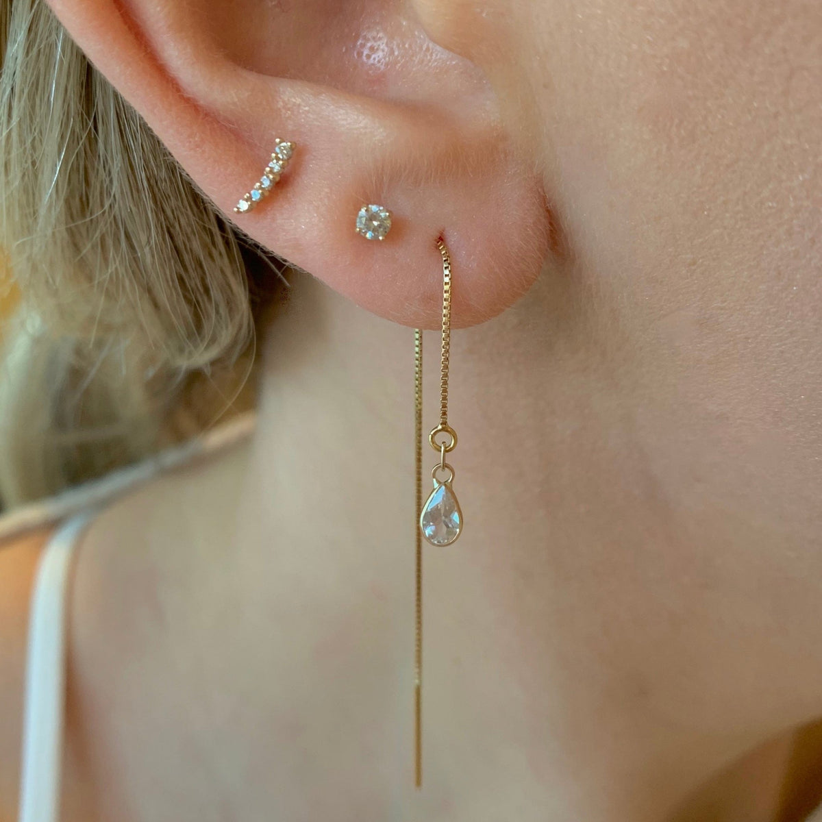 14k White Topaz Threader Earrings - xohanalei