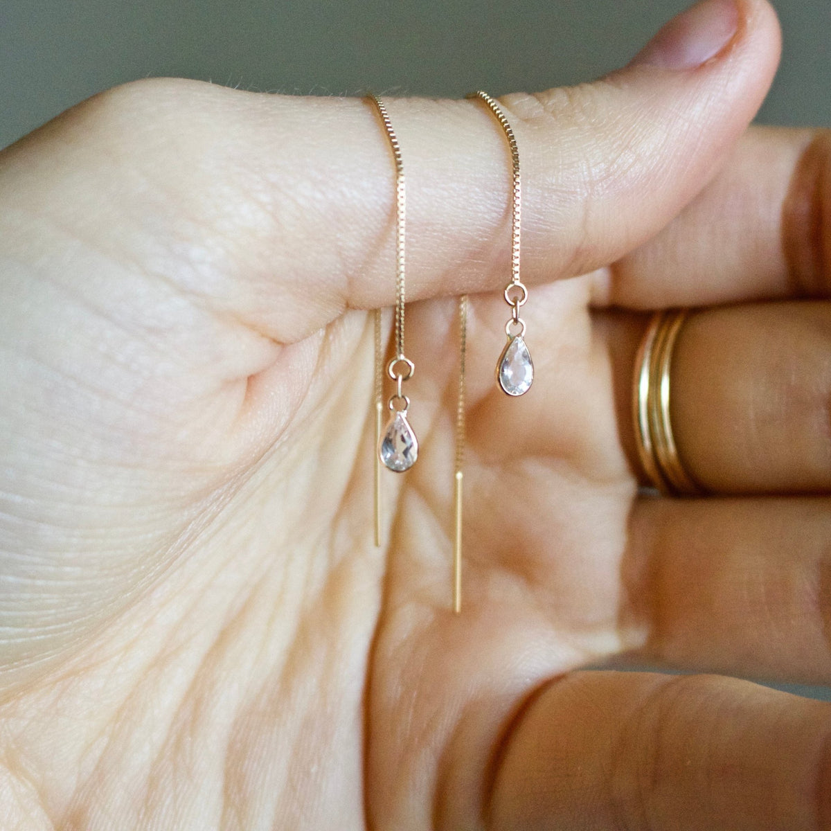 14k White Topaz Threader Earrings - xohanalei