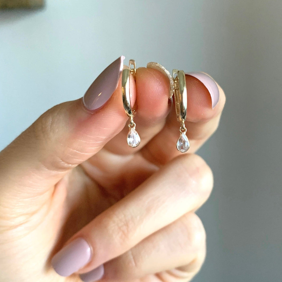 14k Solid Gold Topaz Huggies - xohanalei