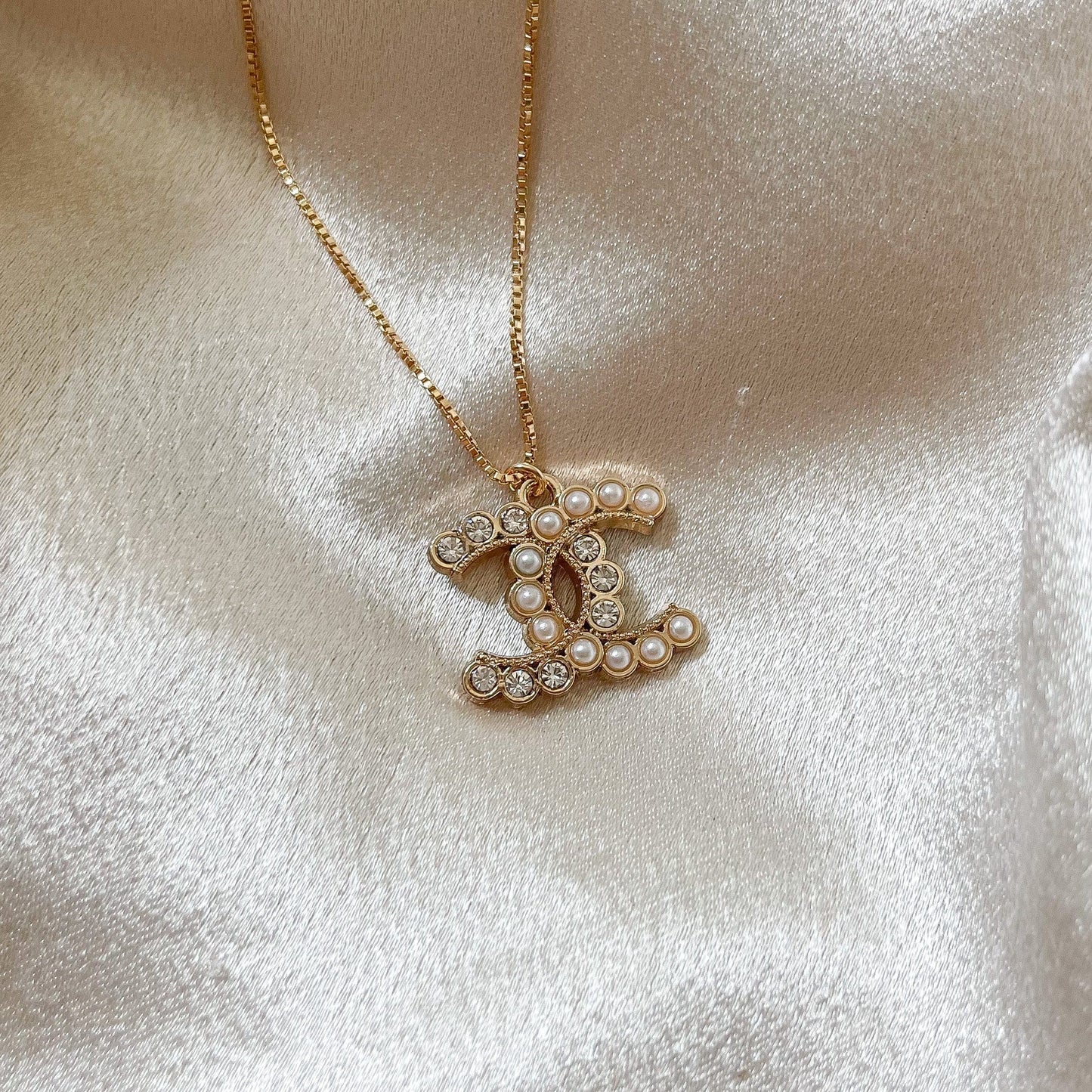 Vintage CC Pearl and CZ Necklace