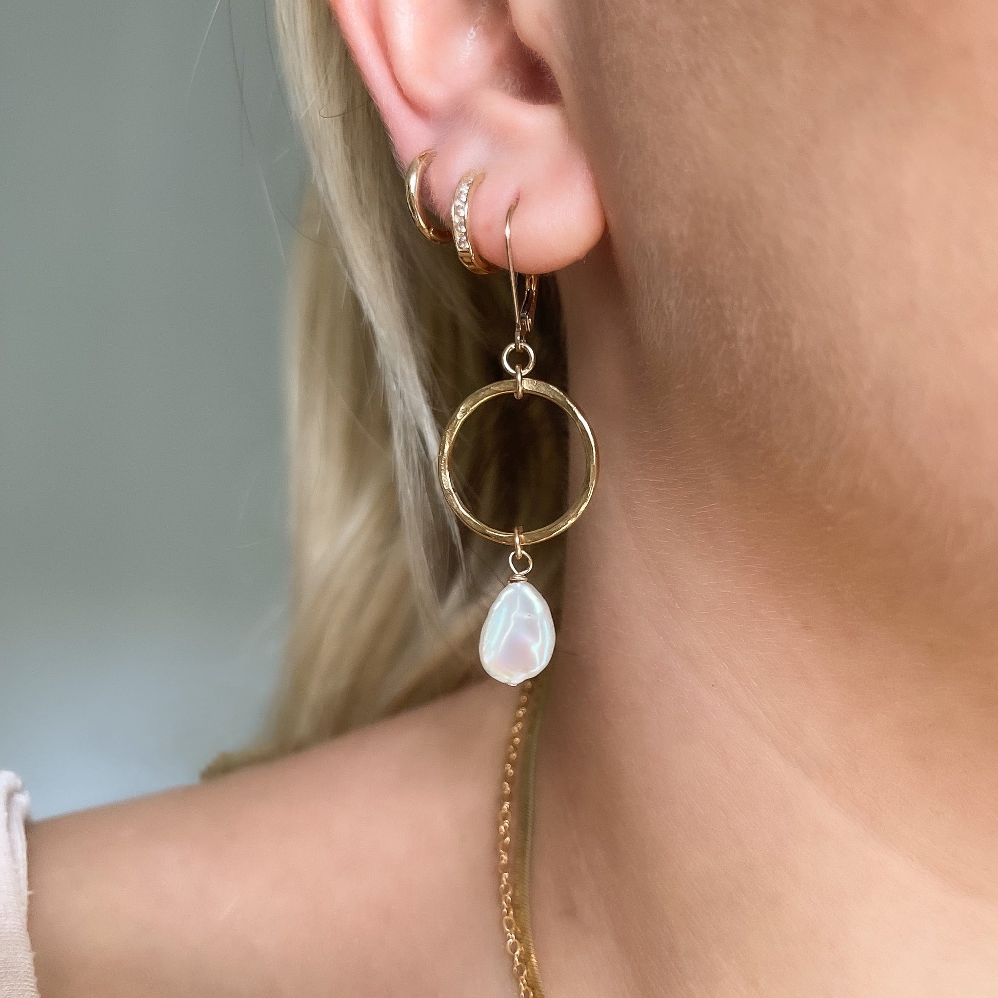 Hammered Pearl Earrings