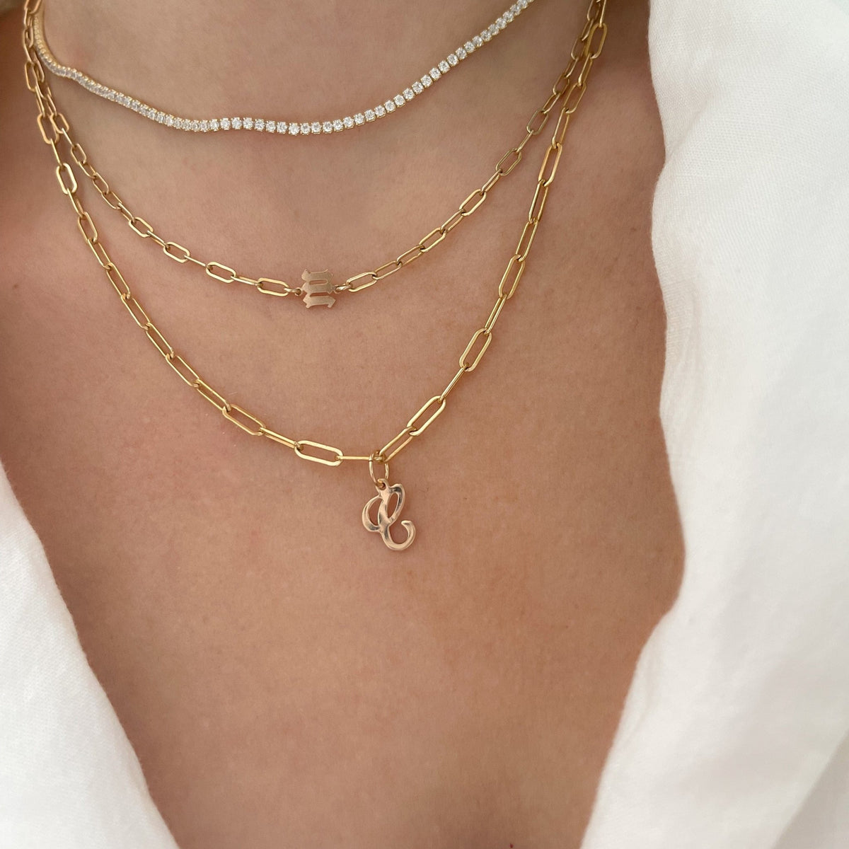 14k Solid Gold Cursive Initial Charm - xohanalei
