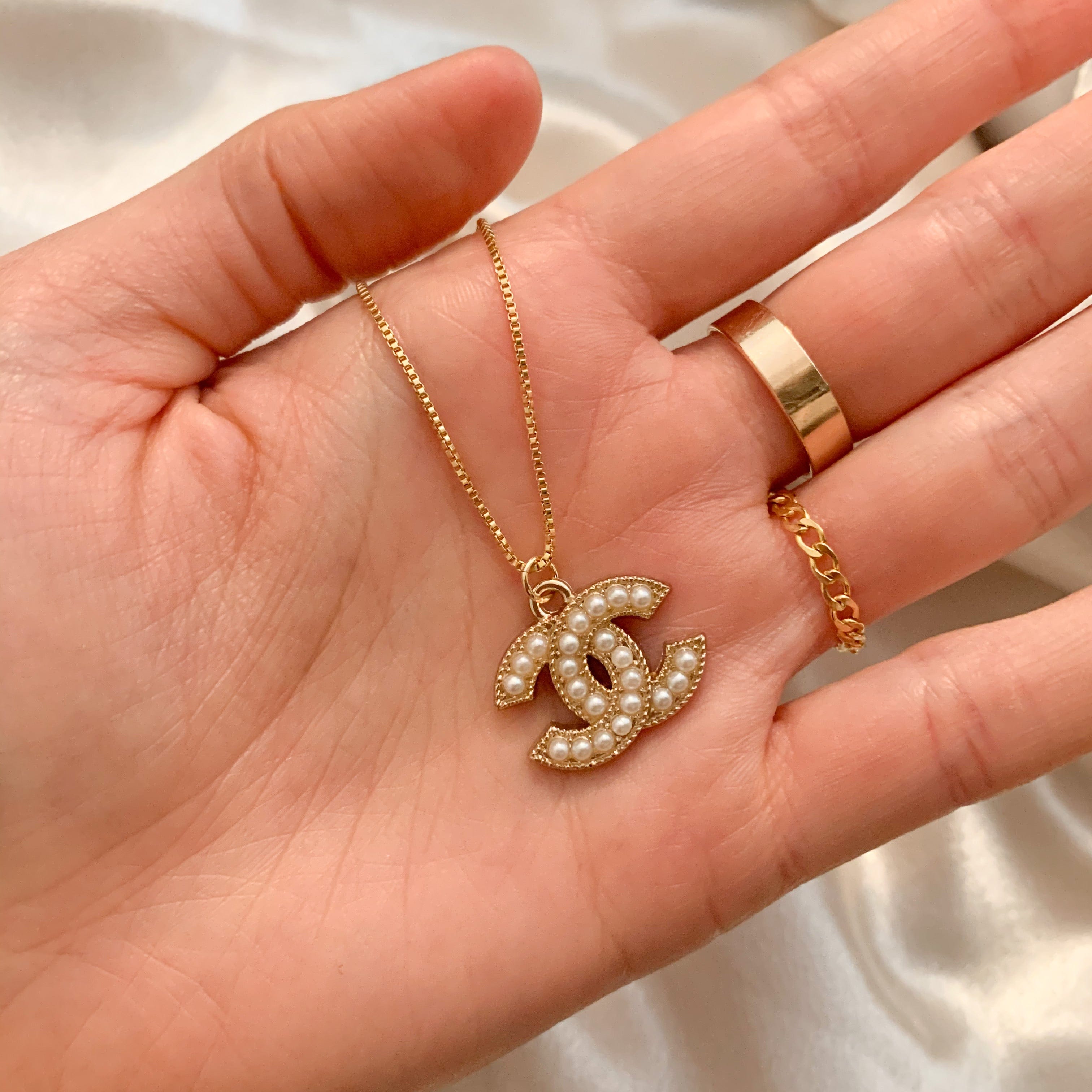 Gold plated chain necklace with cz alphabet pendant -