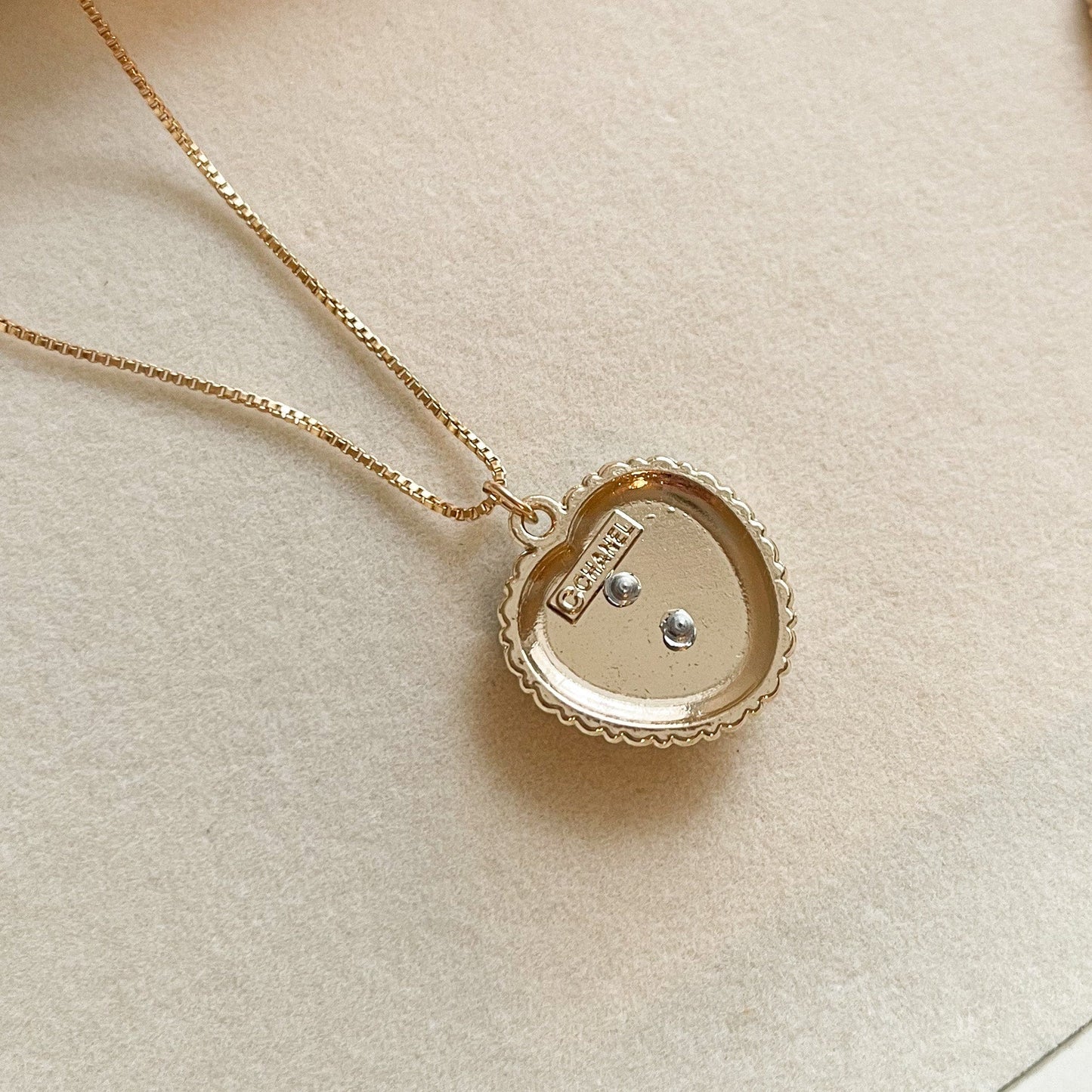 Vintage CC Pearl Heart Necklace