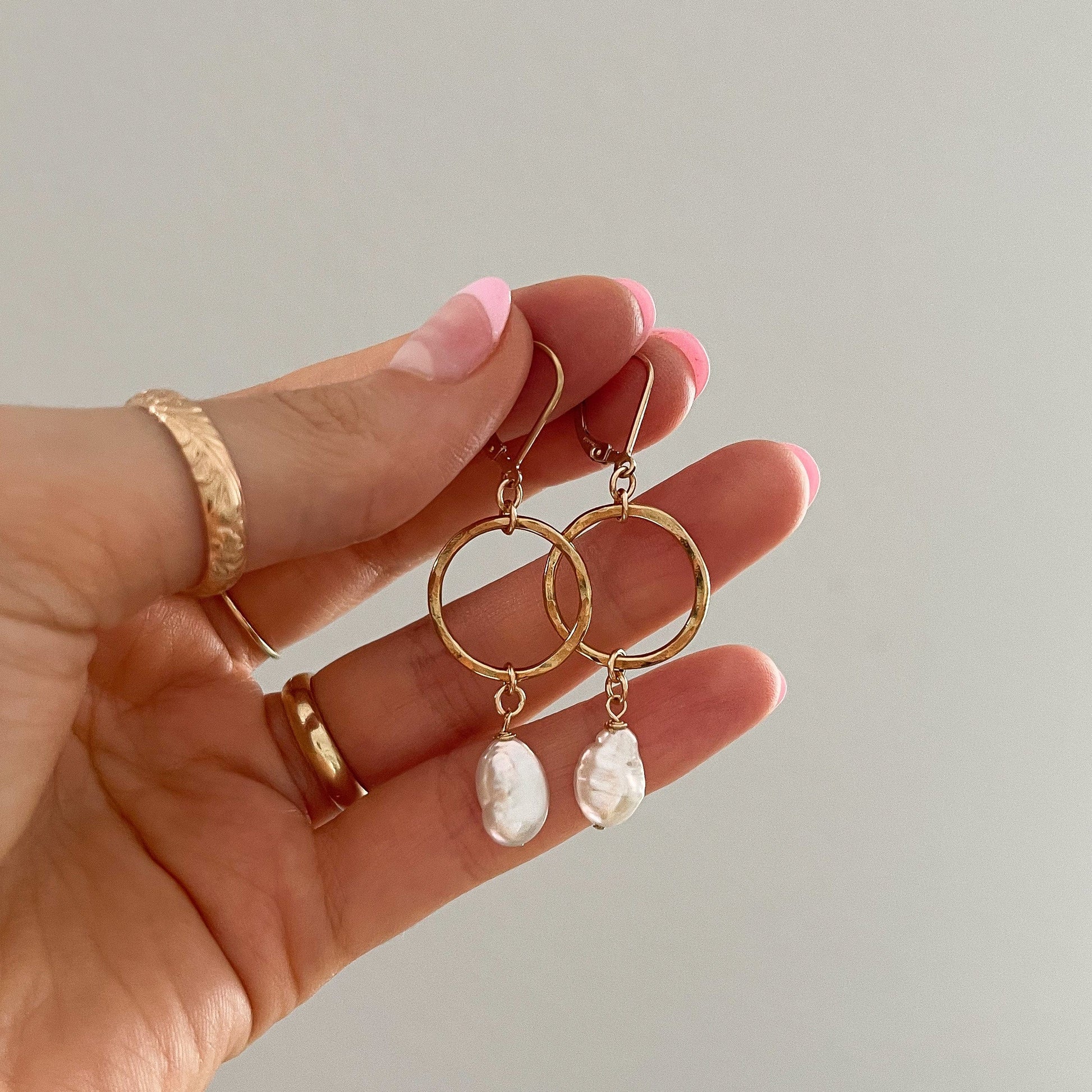 Hammered Pearl Earrings