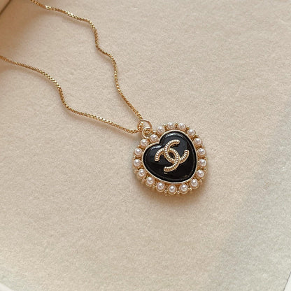 Vintage CC Pearl Heart Necklace